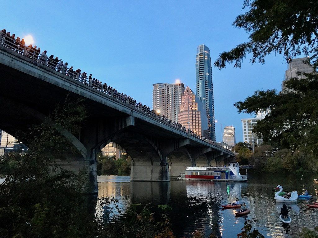 People Waiting on Congress Avenue Bridge for Bats