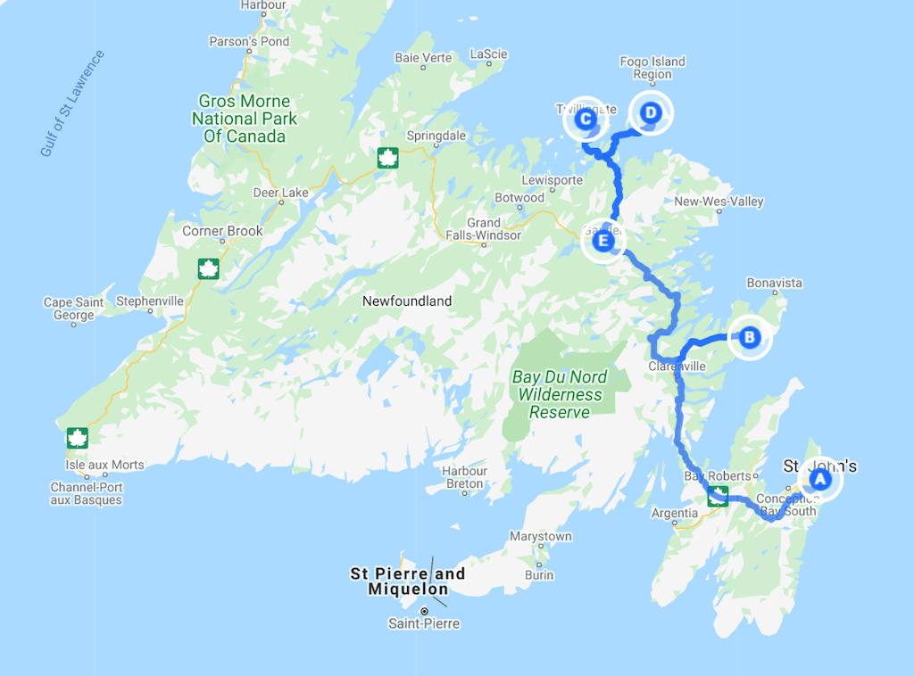 Newfoundland Road Trip Map

